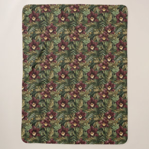 Burgundy Red Orchid Floral   Sherpa Blanket