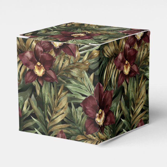 Burgundy Red Orchid Floral Tropical  Favour Box (Front Side)