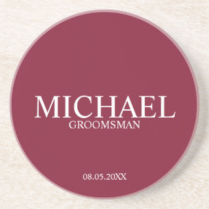 Burgundy Red Personalised Groomsmen Coaster