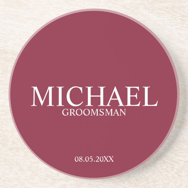 Burgundy Red Personalised Groomsmen Coaster (Front)