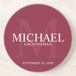 Burgundy Red Personalised Groomsmen Coaster