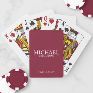 Burgundy Red Personalised Groomsmen Playing Cards