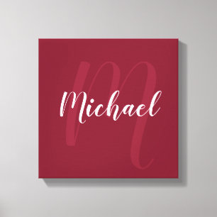 Burgundy Red personalised Monogram and Name Canvas Print