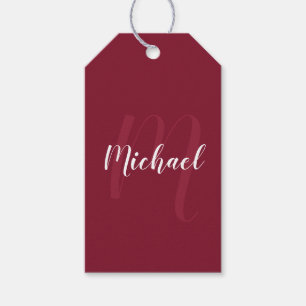 Burgundy Red Personalised Monogram and Name Gift Tags