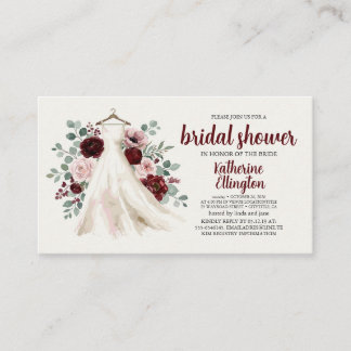 Burgundy Red Pink Floral Dress Bridal Shower Invit Business Card