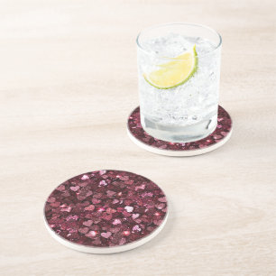 Burgundy Red Pink Glitter Hearts Coaster