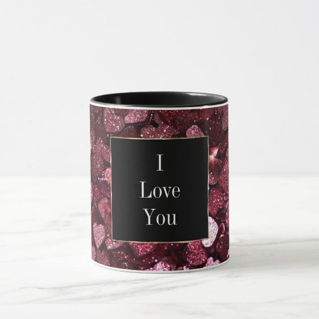 Burgundy Red Pink Glitter Hearts Mug (Center)