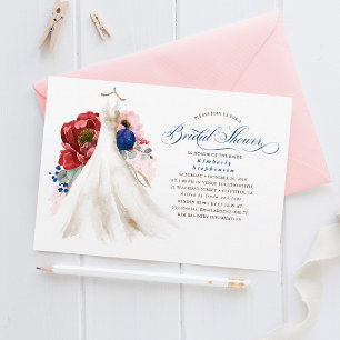Burgundy Red Pink Navy Blue Floral Bridal Shower Invitation
