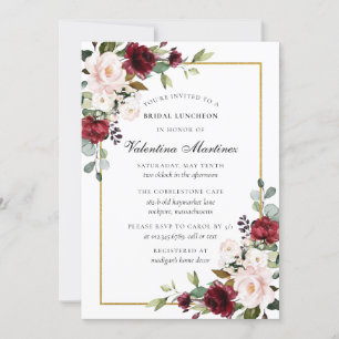 Burgundy Red Pink Rose Floral Bridal Luncheon Invitation