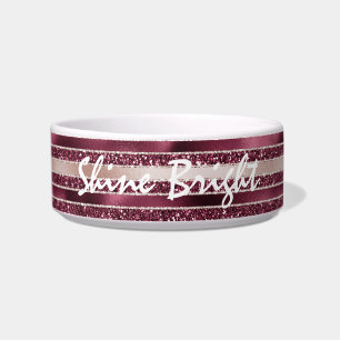 Burgundy Red Pink Rose Gold Glitter Stripes Bowl