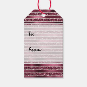 Burgundy Red Pink Rose Gold Glitter Stripes      Gift Tags