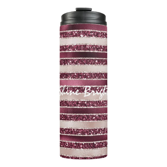 Burgundy Red Pink Rose Gold Glitter Stripes       Thermal Tumbler (Front)