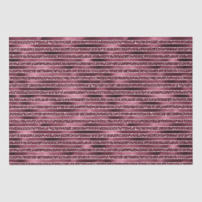 Burgundy Red Pink Rose Gold Glitter Stripes Tissue Paper (Front)