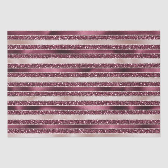 Burgundy Red Pink Rose Gold Glitter Stripes   Tissue Paper (Front)