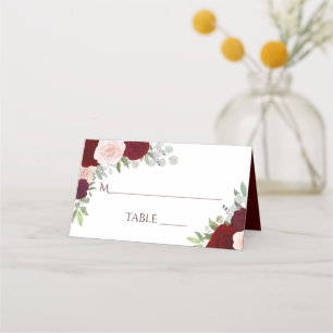 Burgundy Red & Pink Roses Elegant Wedding Write-In Place Card