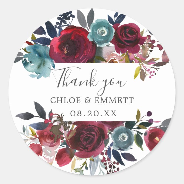 Burgundy Red Pink Thank You Favour Classic Round Sticker (Front)