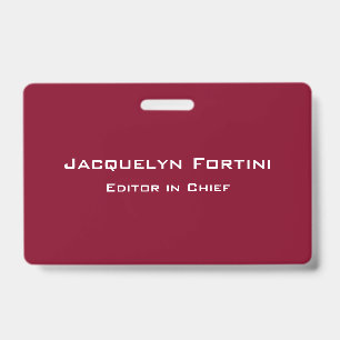 Burgundy Red Plain Elegant Modern Minimalist ID Badge