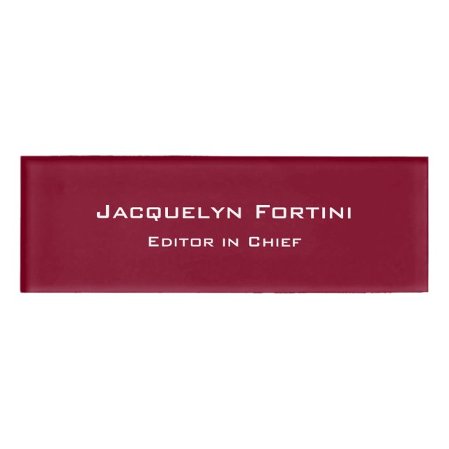 Burgundy Red Plain Elegant Modern Minimalist Name Tag (Front)