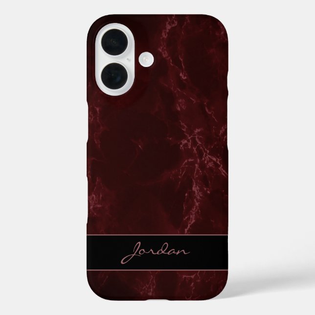 Burgundy Red Polished Marble Stone with Name Case-Mate iPhone Case (Back)