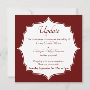 Burgundy Red Postponed Wedding Update Announcement