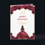 Burgundy Red Princess Floral Happy Birthday Card<br><div class="desc">This elegant and glamourous birthday card can be personalised with a name or title such as daughter, granddaughter, niece, friend etc. The design features a beautiful princess with dark hair in a burgundy red ball gown. The text combines handwritten script and modern sans serif fonts for a classy and sophisticated...</div>