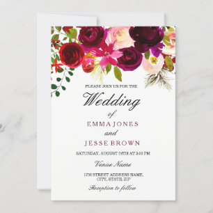Burgundy Red Purple Floral Boho Wedding Invitation