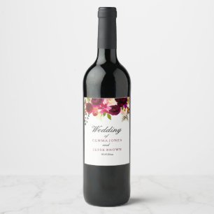Burgundy Red Purple Floral Boho Wedding Wine Label