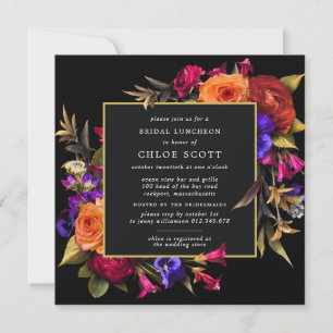 Burgundy Red Purple Orange Floral Bridal Luncheon Invitation