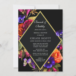 Burgundy Red Purple Orange Floral Brunch Bubbly Invitation