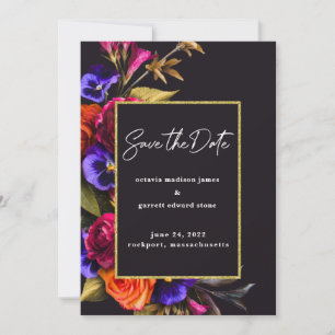 Burgundy Red, Purple, Orange Pink Floral Save The Date