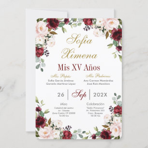 Burgundy Red Quinceanera Invitation