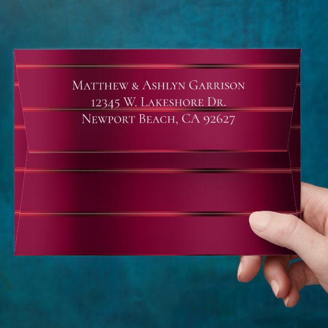 Burgundy Red Ribbon Bridal Shower or Wedding Envelope (Hand)