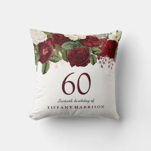 Burgundy Red Rose 60th Birthday Gift Cushion