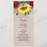 Burgundy Red Rose and Sunflower Wedding Programs