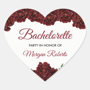 Burgundy Red Rose Bachelorette Party Heart Sticker