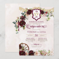 Burgundy Red Rose Elegant Charro Quinceanera