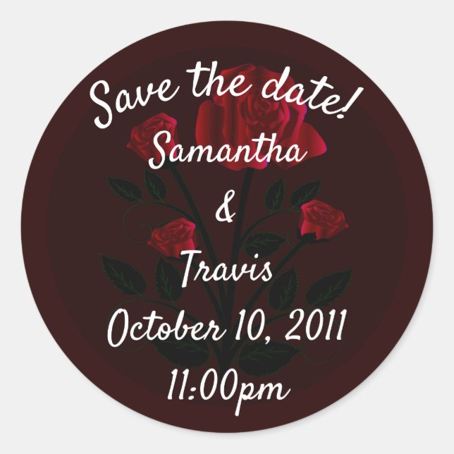 Burgundy Red Rose Elegant Wedding Save The Date Classic Round Sticker (Front)