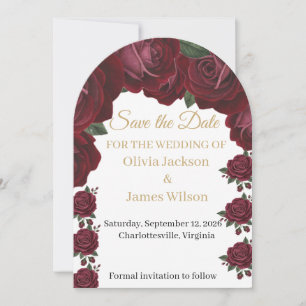Burgundy Red Rose Floral Moody Dark Romance Save  The Date