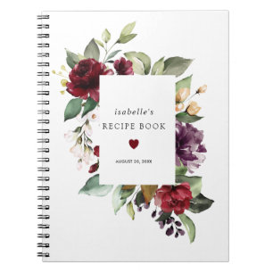 Burgundy Red Rose Floral Recipe Book