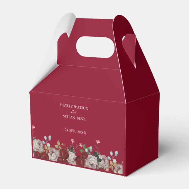 Burgundy Red Rose Floral Wedding  Favour Box (Front Side)