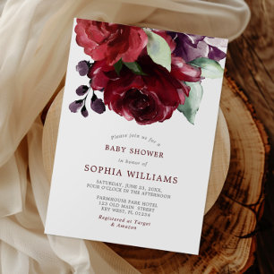 Burgundy Red Rose Flowers Baby Shower Invitation