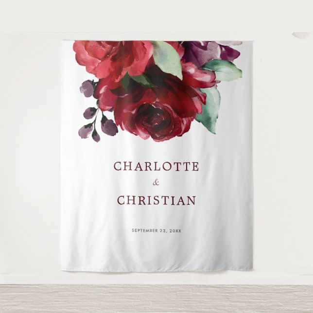 Burgundy Red Rose Flowers Wedding Tapestry (Front)