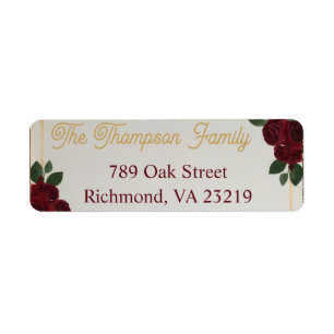 Burgundy Red Rose Gold Script Wedding Address Labe Return Address Label