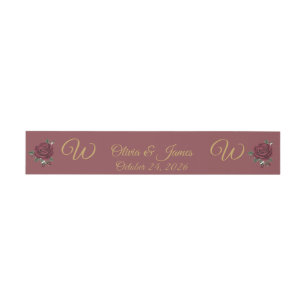 Burgundy Red Rose Gold Script Wedding Invitation  Belly Band