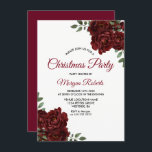 Burgundy Red Rose Office Family Christmas Party Invitation<br><div class="desc">Burgundy Red Rose Christmas Dinner Party Invite

Customise to change to Office Christmas Party etc or Christmas Lunch

See matching collection in store</div>