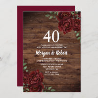 Burgundy Red Rose Rustic 40th Wedding Anniversary