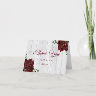 Burgundy Red Rose Rustic Wedding Thank You