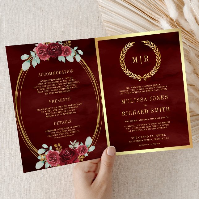 Burgundy Red Roses All in One QR Code Wedding Invitation (Creator Uploaded)