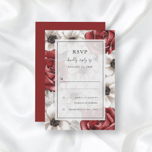 Burgundy Red Roses Anemone Floral Wedding RSVP Invitation