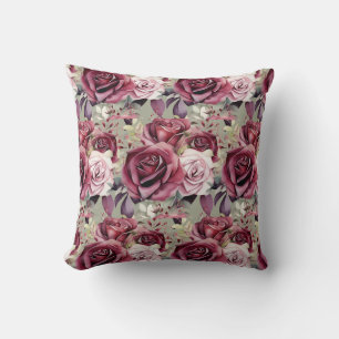 Burgundy Red Roses Classic Floral  Cushion